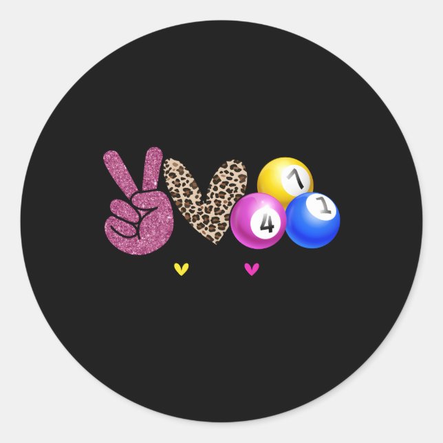 Sticker Rond Peace Love Bingo Joueur Bingo Amateurs de Bingo (Devant)