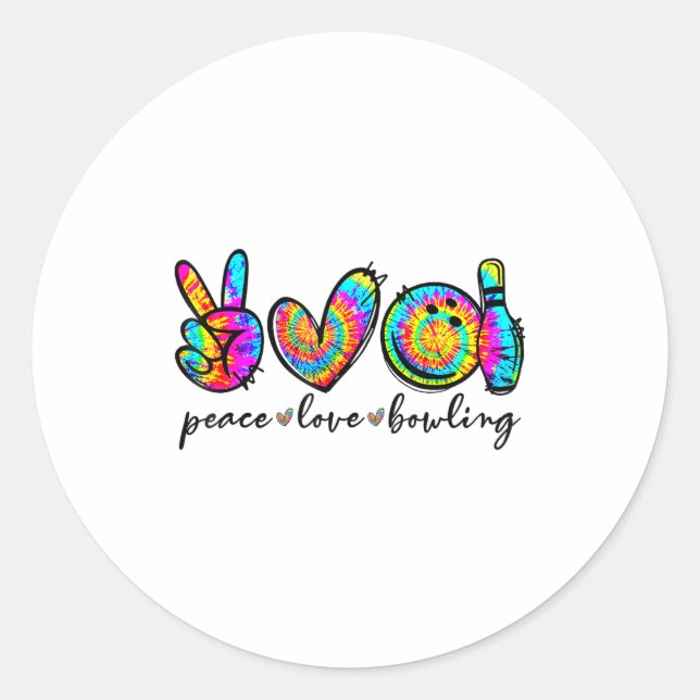 Sticker Rond Peace Love Bowling Tie Dye Funny Bowling Lovers  (Devant)