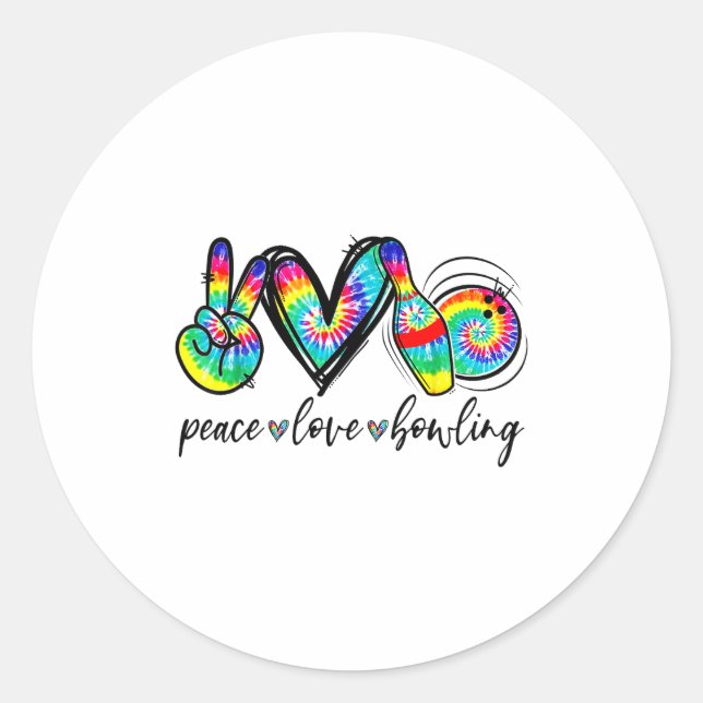 Sticker Rond Peace Love Bowling Tie Dye Funny Bowling Lovers  (Devant)