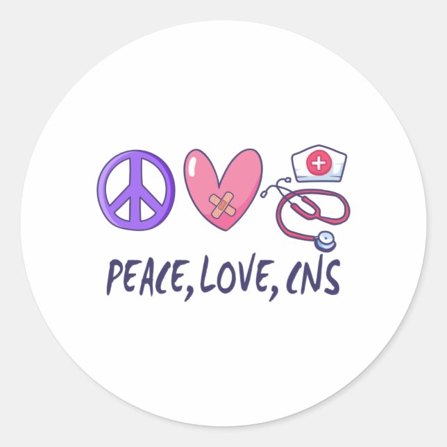 Sticker Rond Peace Love CNS Nurse (Devant)