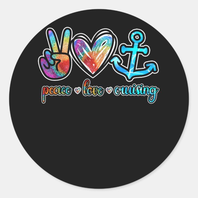 Sticker Rond Peace Love Cruising Ship Hippie Flottant Ocean Bea (Devant)