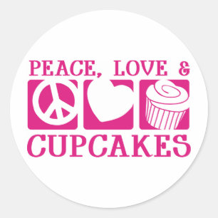 Sticker Rond Peace Love Cupcakes
