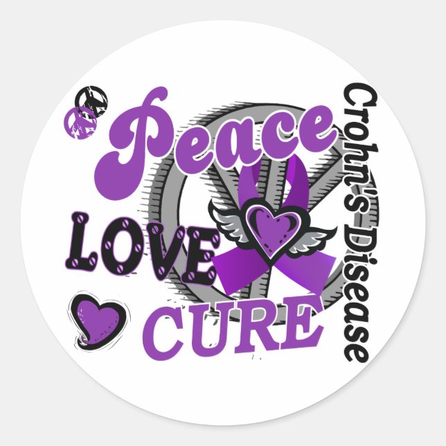 Sticker Rond Peace Love Cure 2 La maladie de Crohn (Devant)