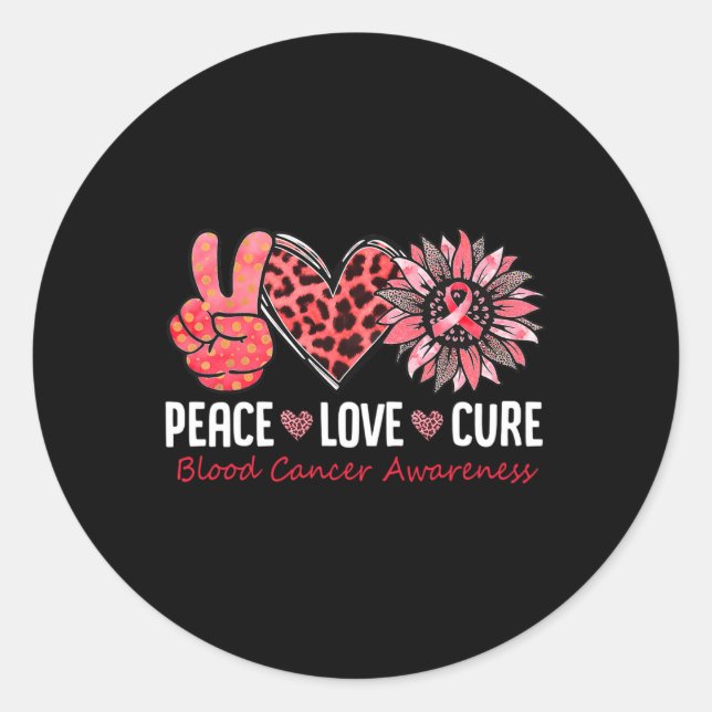 Sticker Rond Peace Love Cure Blood Cancer Awareness Red Sunflow (Devant)