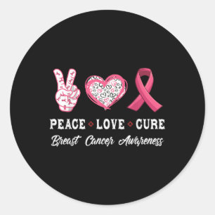 Sticker Rond Peace Love Cure Breast Cancer Sensibilisation Homm