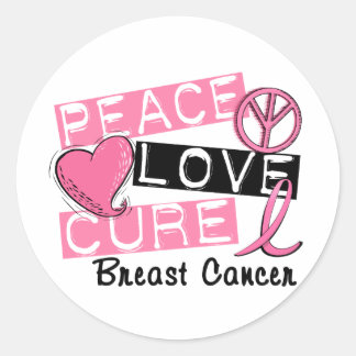 Sticker Rond Peace Love Cure Cancer du sein