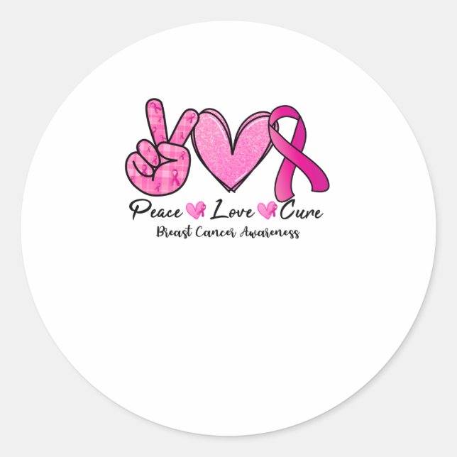 Sticker Rond Peace Love Cure Cancer du sein Sensibilisation (Devant)