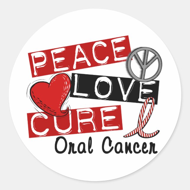 Sticker Rond Peace Love Cure Cancer Oral (Devant)