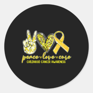 Sticker Rond Peace Love Cure Chilhood Cancer Awareness Leopart