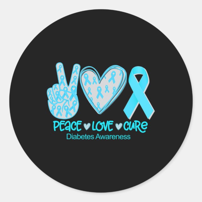 Sticker Rond Peace Love Cure Diabetes Sensibilisation Cadeau (Devant)