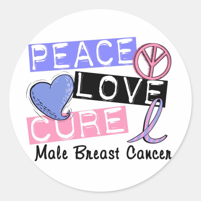 Sticker Rond Peace Love Cure Homme Cancer du sein (Devant)
