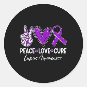 Sticker Rond Peace Love Cure Lupus Sensibilisation Guerrier Rib
