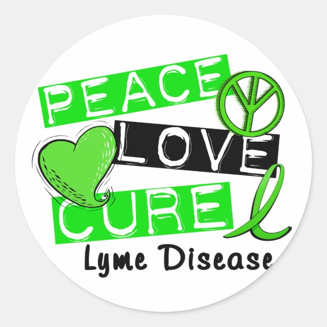 Sticker Rond Peace Love Cure Lyme Maladie 1 (Devant)