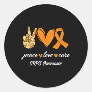 Sticker Rond Peace Love Cure Orange Ribbon Crps de sensibilisat