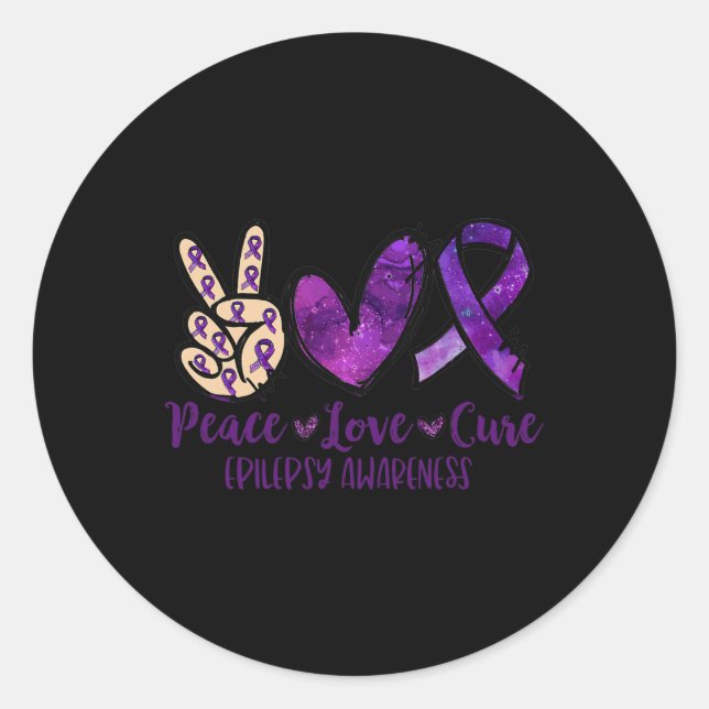 Sticker Rond Peace love Cure Overdose Awareness Ruban (Devant)