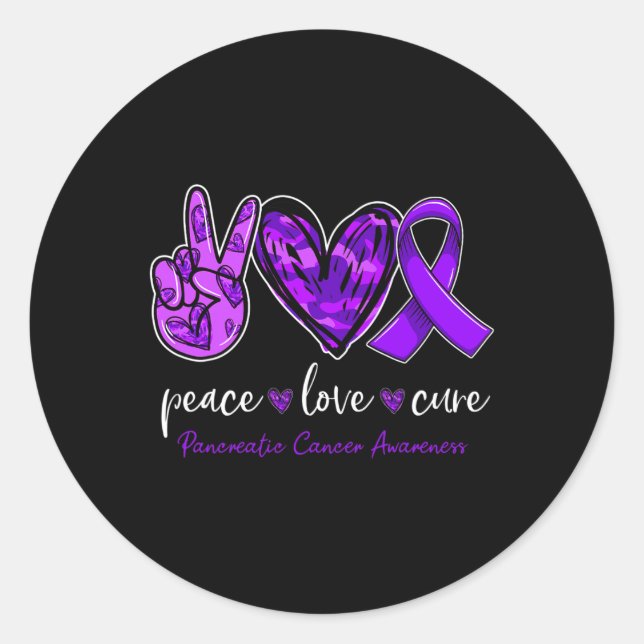Sticker Rond Peace love cure Pancreatic Cancer Awareness mois (Devant)