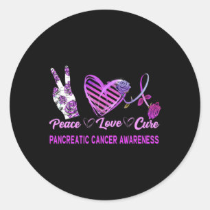 Sticker Rond Peace Love Cure Pancréatic Cancer Sensibilisation