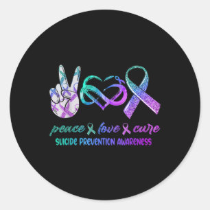 Sticker Rond Peace Love Cure Prévention du suicide