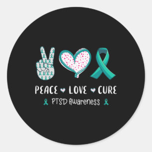 Sticker Rond Peace Love Cure Ptsd Stress Disorder Sensibilisati
