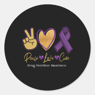Sticker Rond Peace Love Cure Purple Toxicomanie Sensibilisation