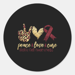 Sticker Rond Peace Love Cure Sickle Cell Awareness Burgundy Rib