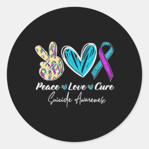 Sticker Rond Peace Love Cure Suicide Prévention Coeur