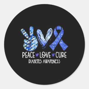Sticker Rond Peace Love Cure Type 1 Sensibilisation au diabète 