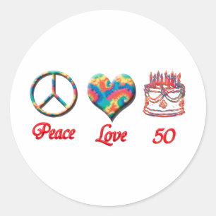 Sticker Rond Peace Love et 50