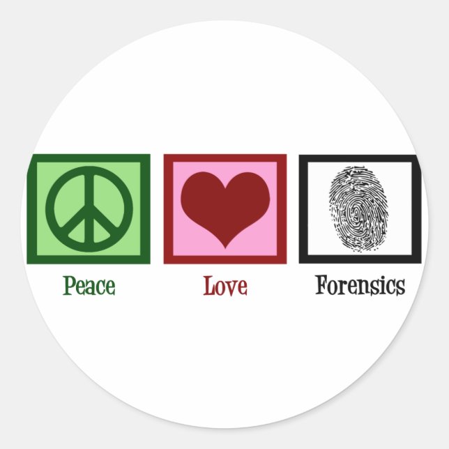 Sticker Rond Peace Love Forensics (Devant)