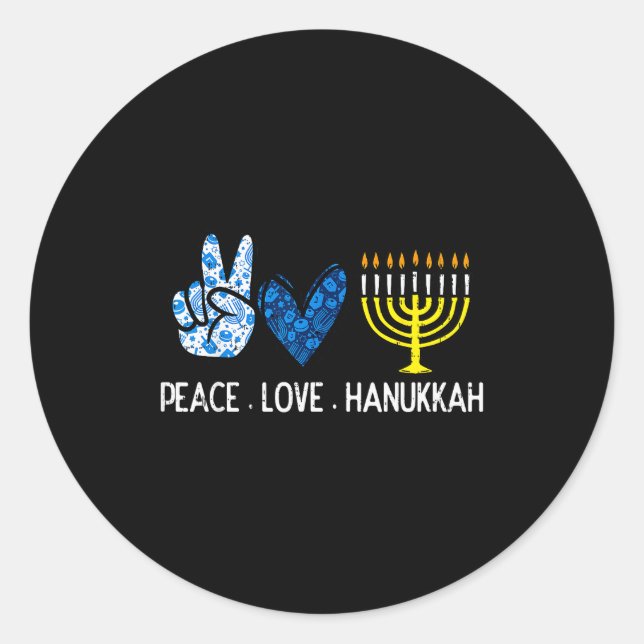Sticker Rond Peace Love Hanukkah Retro Chanukah Jewish Men Wome (Devant)