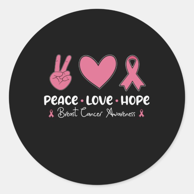 Sticker Rond Peace Love Hope Cancer du sein Sensibilisation Sur (Devant)
