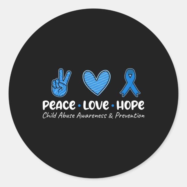Sticker Rond Peace Love Hope Child Abuse Awareness Prevention B (Devant)