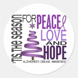 Sticker Rond Peace Love Hope Noël Alzheimer's Disease