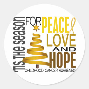 Sticker Rond Peace Love Hope Noël Holiday Chilhood Cancer