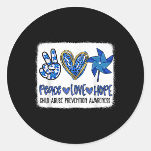 Sticker Rond Peace Love Hope Pinwheel Blue Child Abuse Preventi