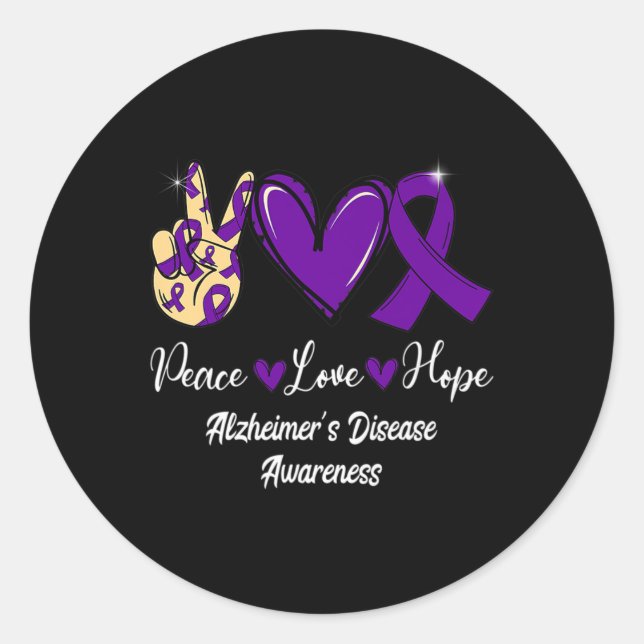 Sticker Rond Peace Love Hope Purple Ribbon Alzheimer Disease Aw (Devant)
