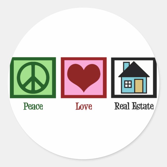 Sticker Rond Peace Love Immobilier (Devant)