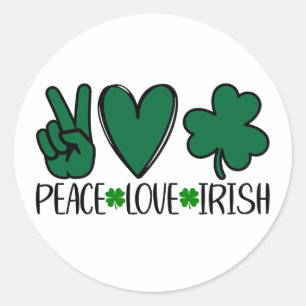 Sticker Rond Peace Love ☘️ irlandais 💚