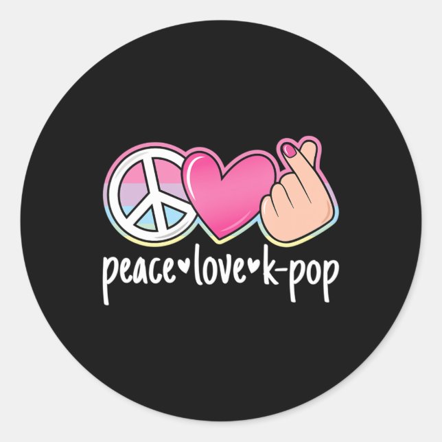 Sticker Rond Peace Love K-Pop Cute Kpop Music Anime Lover (Devant)