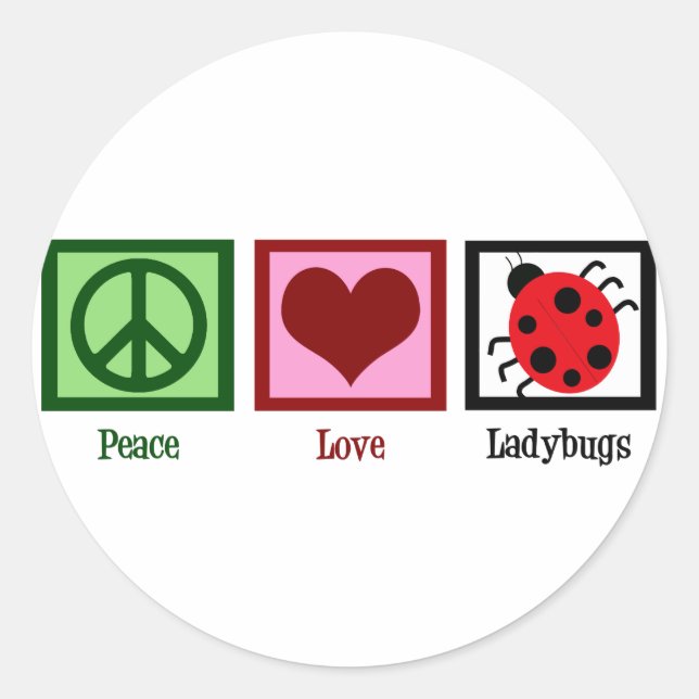 Sticker Rond Peace Love Ladybugs (Devant)