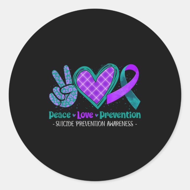 Sticker Rond Peace Love Life Suicide Prevention Awareness Purpl (Devant)