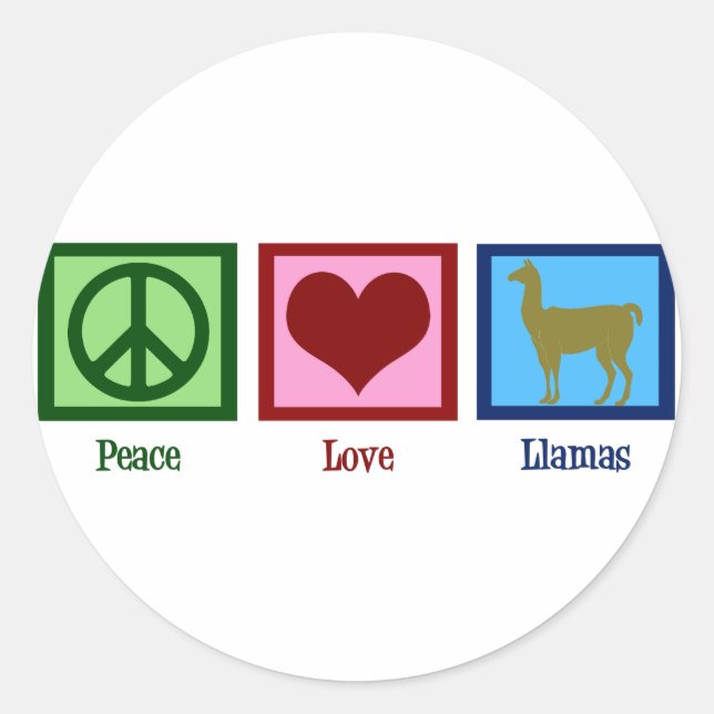 Sticker Rond Peace Love Llamas (Devant)