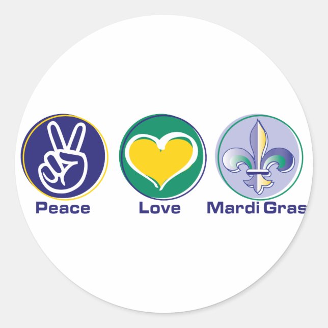 Sticker Rond Peace Love Mardi Gras (Devant)