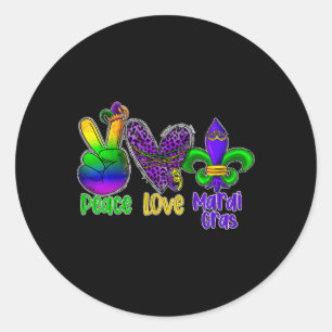 Sticker Rond Peace Love Mardi Gras