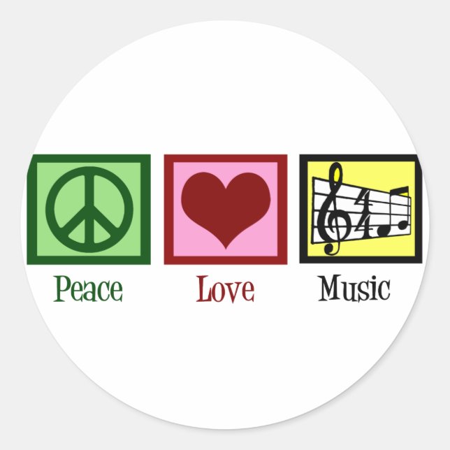 Sticker Rond Peace Love Music (Devant)