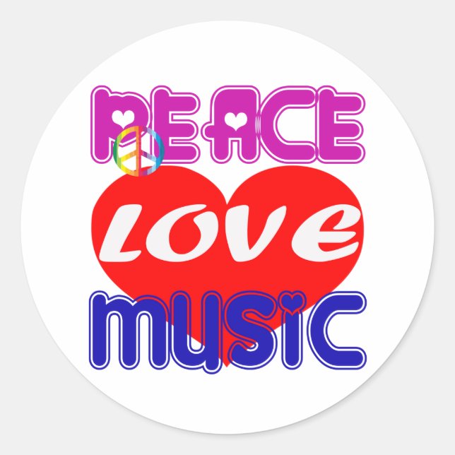 Sticker Rond Peace Love Music (Devant)
