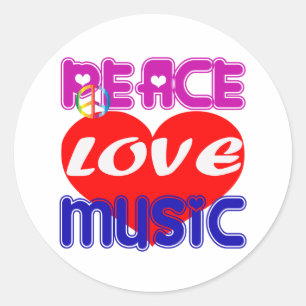 Sticker Rond Peace Love Music