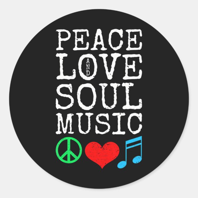 Sticker Rond Peace Love Musique Soul Musicien les années 70 Vin (Devant)