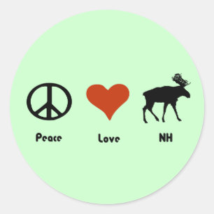 Sticker Rond Peace Love New Hampshire