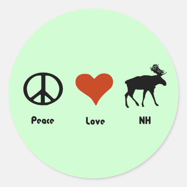Sticker Rond Peace Love New Hampshire (Devant)